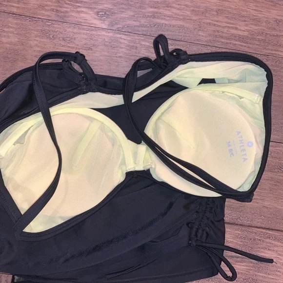 Athleta Black Ruched Double Strap Swimsuit Tank Adjustable Underwire 34B - Picture 2 of 6